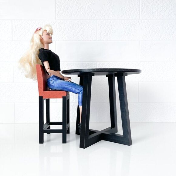Miniature Barbie Bistro Black Table 4 Chairs 3D Printed Dollhouse Furniture - Picture 3 of 5